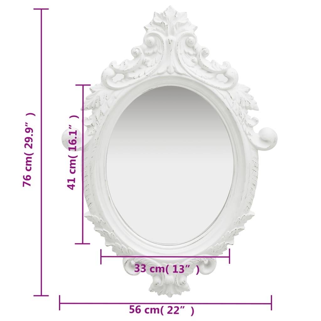 vidaXL Nástěnné zrcadlo zámecký styl 56 x 76 cm bílé