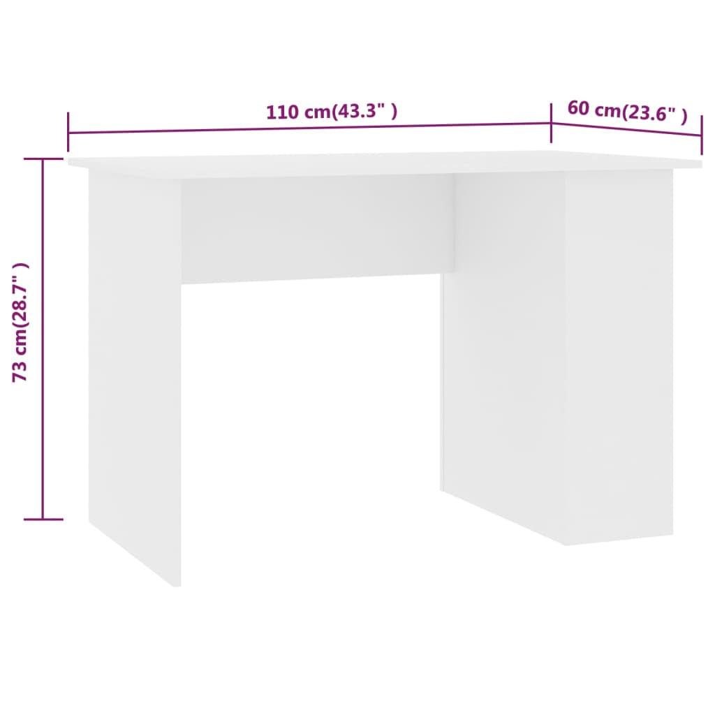 vidaXL Psací stůl bílý 110 x 60 x 73 cm dřevotříska