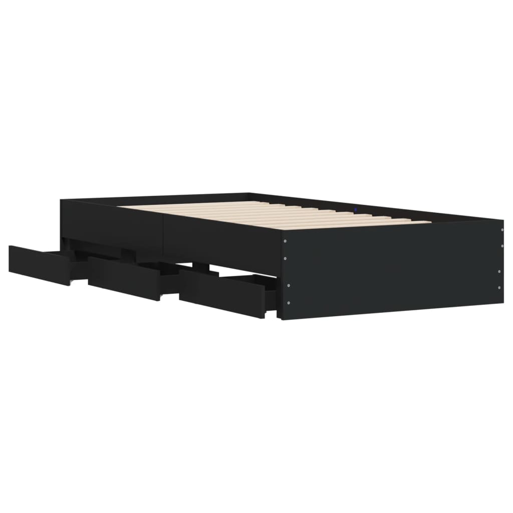 vidaXL Rám postele se zásuvkami černý 75 x 190 cm kompozitní dřevo