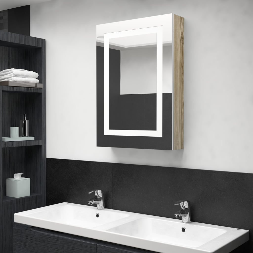 vidaXL LED koupelnová skřínka se zrcadlem bílá a dub 50 x 13 x 70 cm
