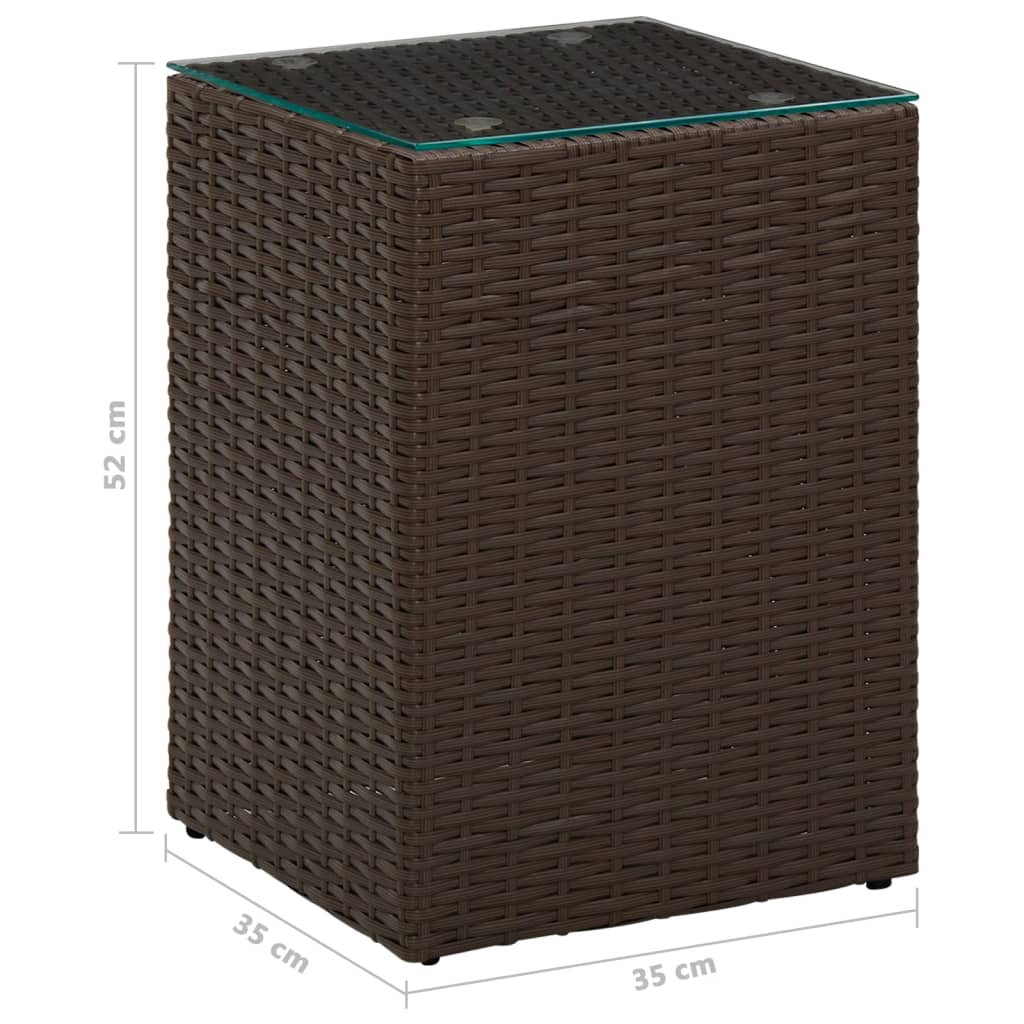 vidaXL Odkládací stolek se skleněnou deskou hnědý 35x35x52cm polyratan