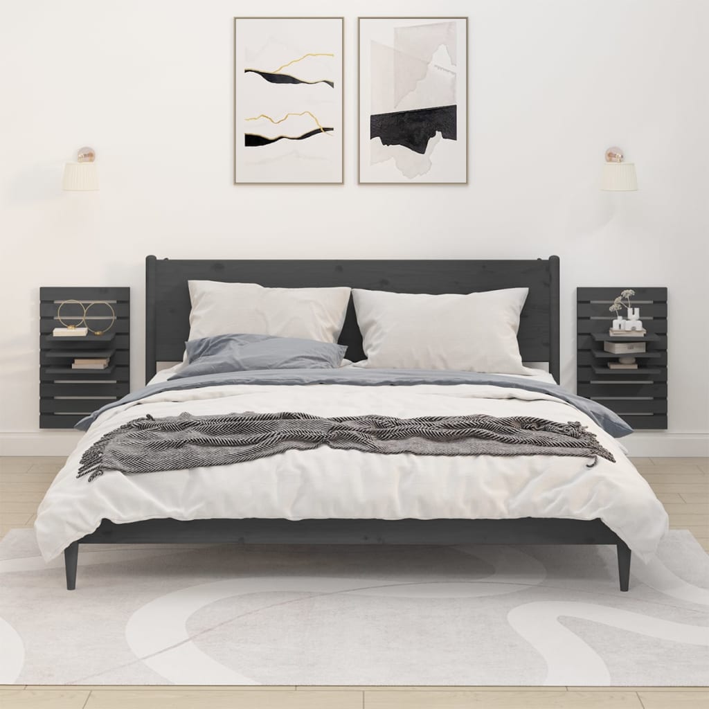 vidaXL Nástěnné poličky k posteli 2 ks šedé masivní borové dřevo