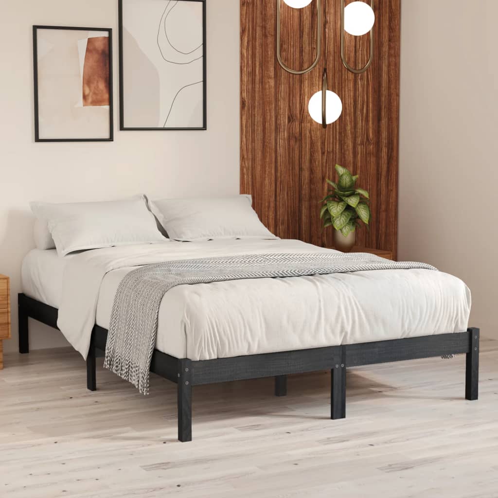 vidaXL Rám postele šedý masivní borovice 140 x 190 cm