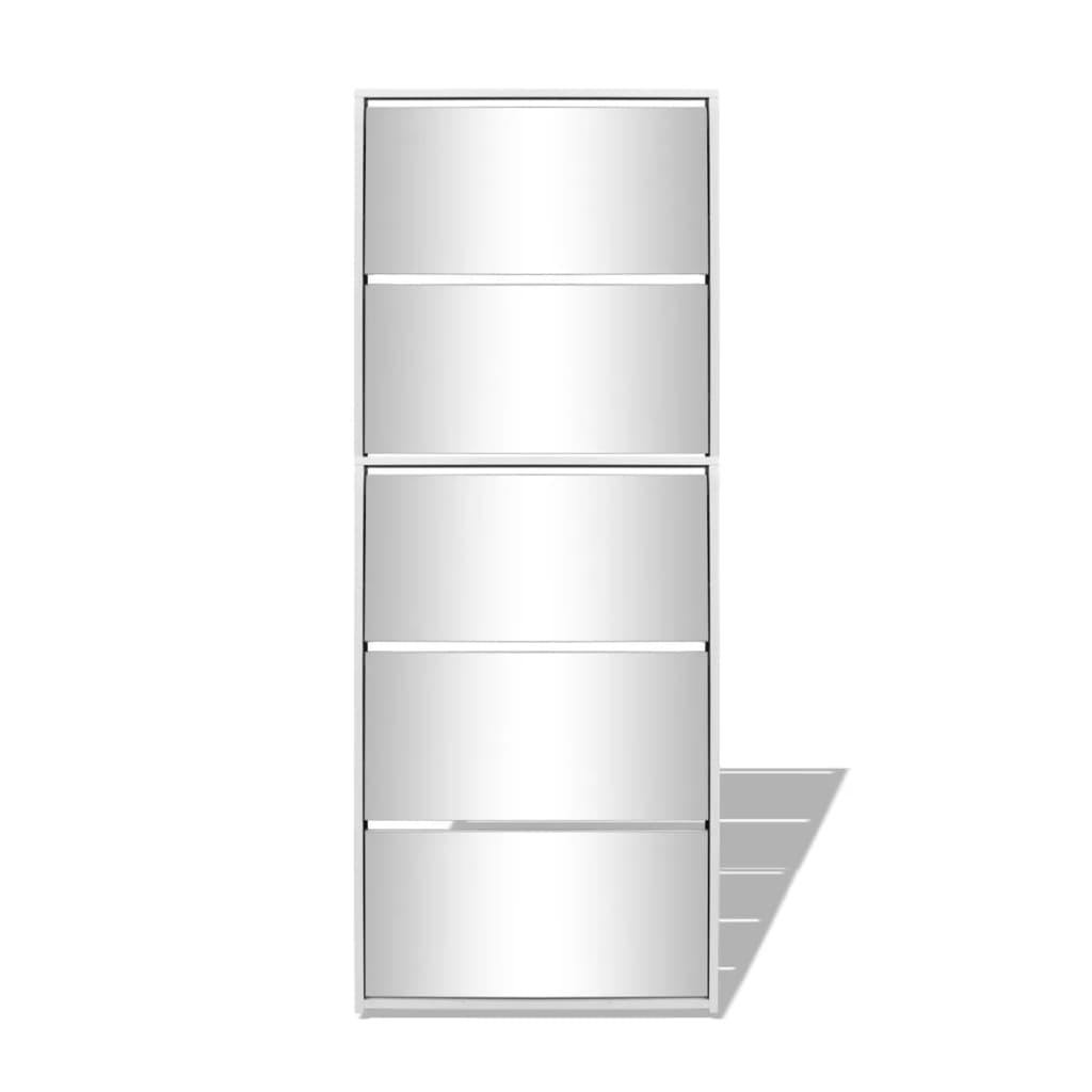 vidaXL Botník pětipatrový, zrcadlový, bílý 63x17x169,5 cm