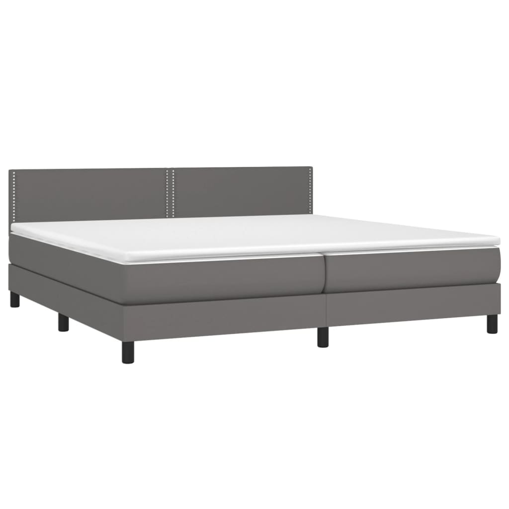 vidaXL Box spring postel s matrací a LED šedá 200x200 cm umělá kůže