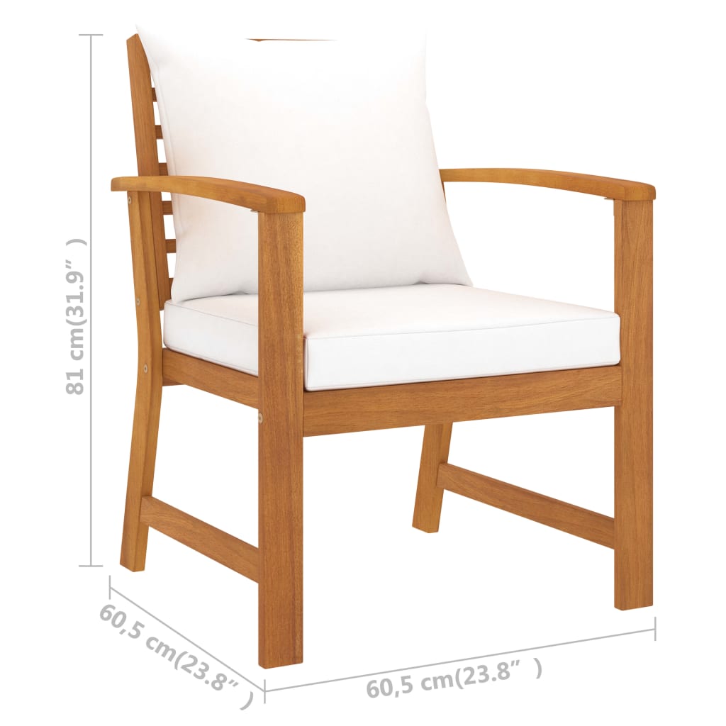 vidaXL Zahradní židle 2 ks krémové podušky masivní akáciové dřevo