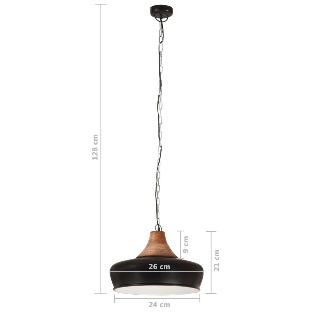 vidaXL Industriální závěsná lampa černá železo masivní dřevo 26 cm E27