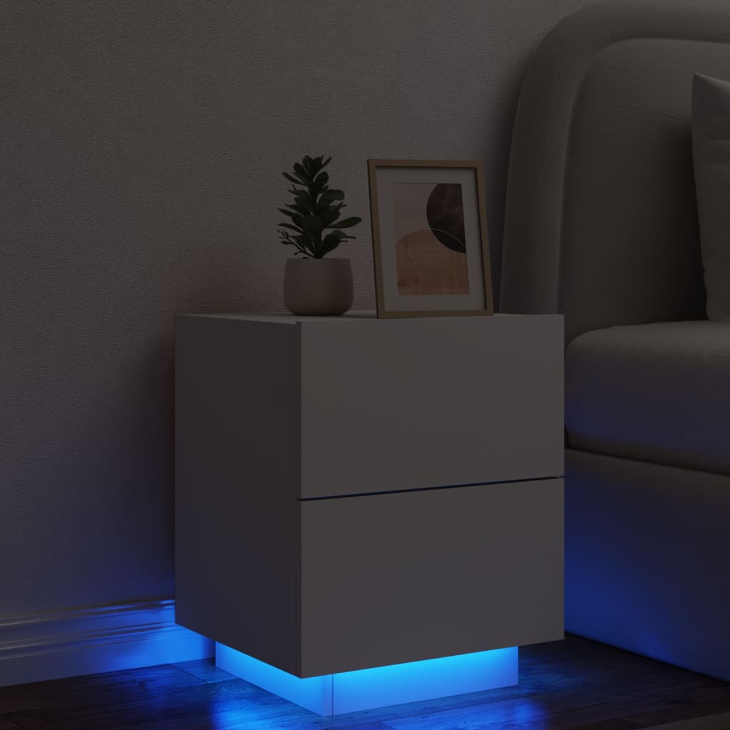 vidaXL Noční stolek s LED osvětlením bílý kompozitní dřevo