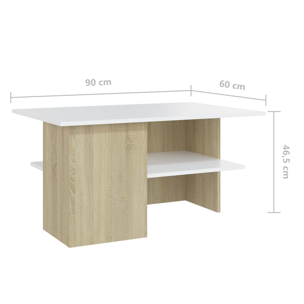 vidaXL Konferenční stolek bílý a dub sonoma 90x60x46,5 cm dřevotříska