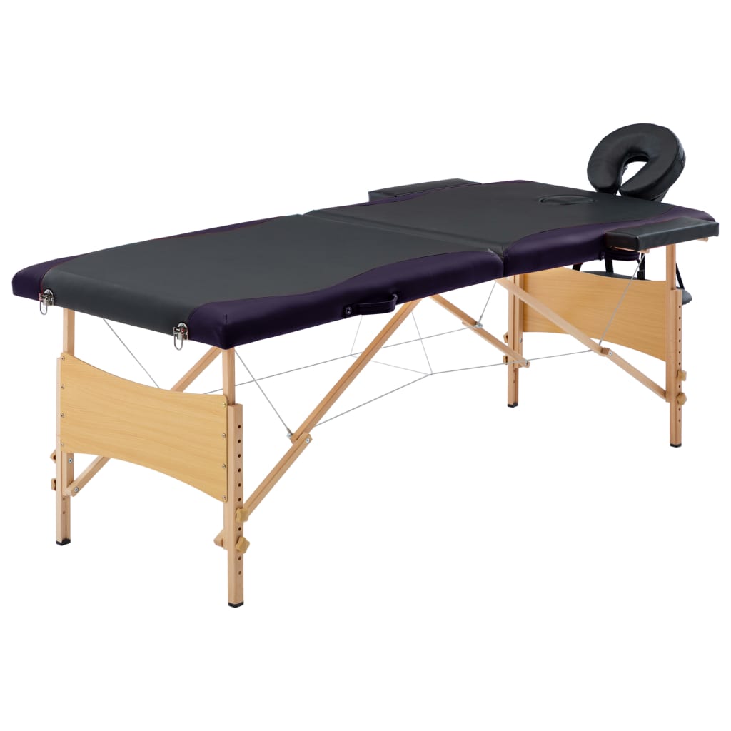 vidaXL Skládací masážní stůl 2 zóny dřevěný černý