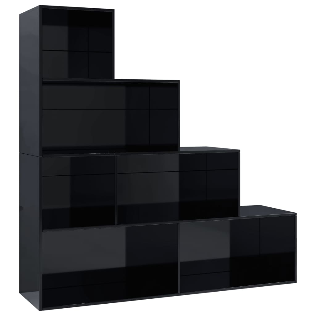 vidaXL Knihovna/zástěna černá vysoký lesk 155x24x160 cm dřevotříska