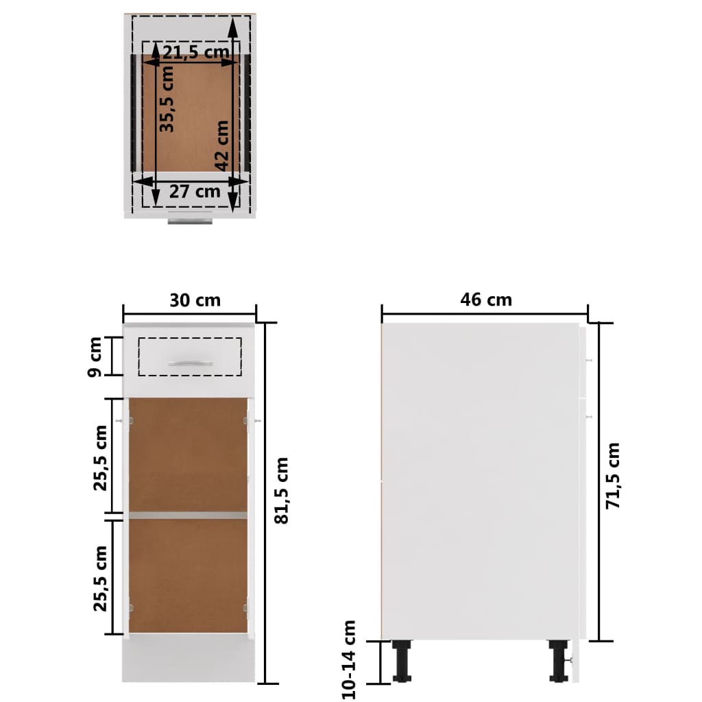 vidaXL Spodní skříňka se zásuvkou bílá 30 x 46 x 81,5 cm dřevotříska
