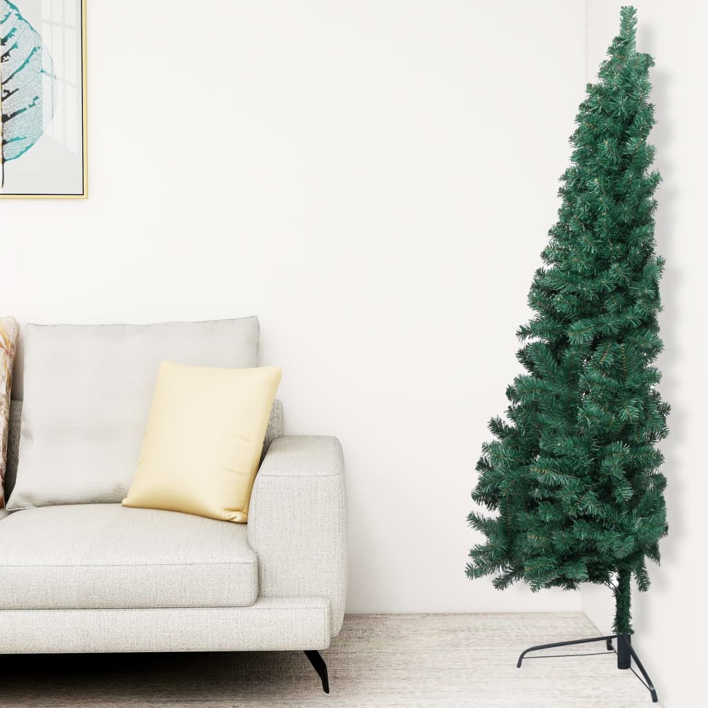 vidaXL Umělý vánoční půl stromek s LED a stojanem zelený 210 cm PVC