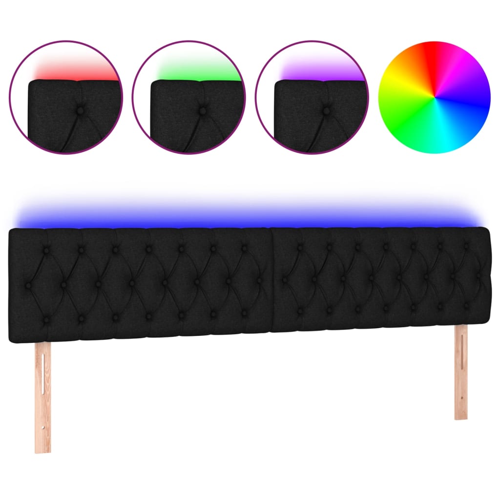vidaXL Čelo postele s LED černé 180 x 7 x 78/88 cm textil