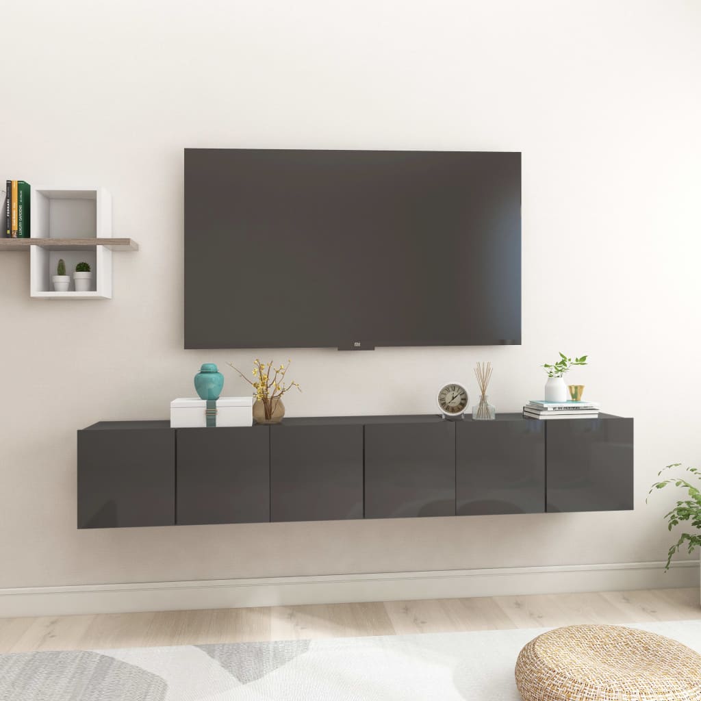 vidaXL Závěsné TV skříňky 3 ks šedé s vysokým leskem 60 x 30 x 30 cm
