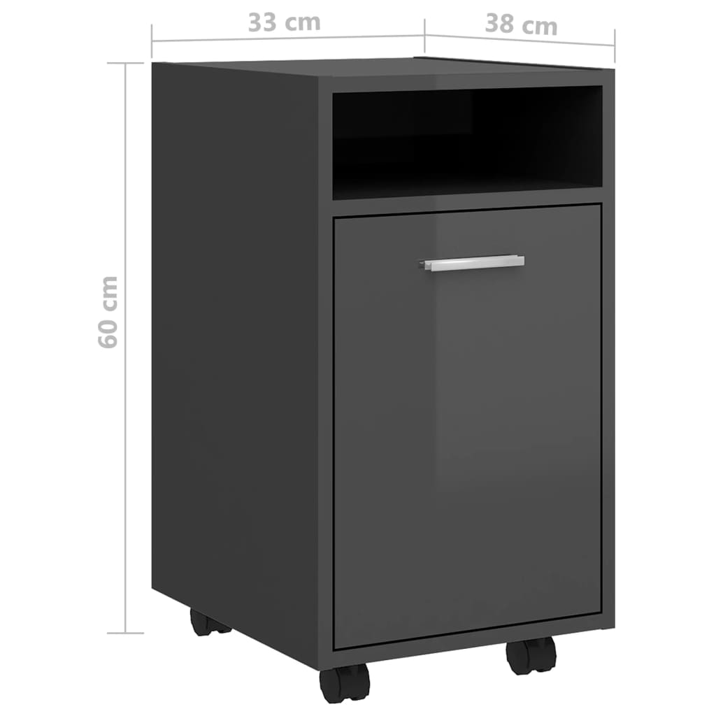 vidaXL Odkládací skříňka na kolečkách šedá 33 x 38 x 60 cm dřevotříska
