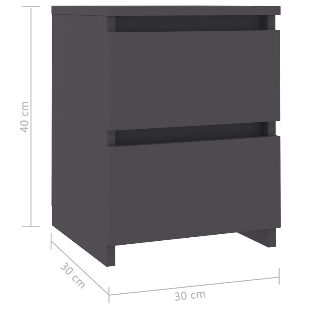 vidaXL Noční stolky 2 ks šedé 30 x 30 x 40 cm dřevotříska