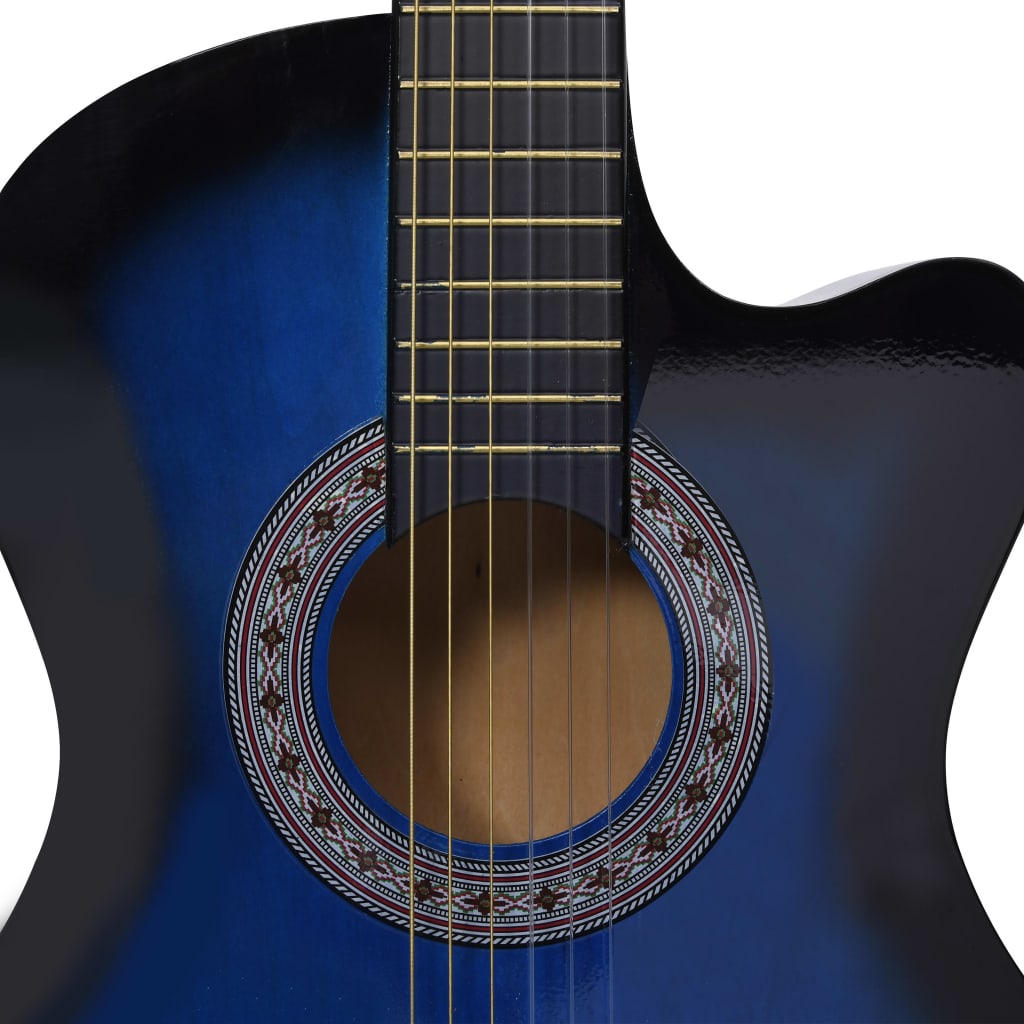 vidaXL Folková klasická kytara s výřezem 6 strun modrá stínovaná 38"