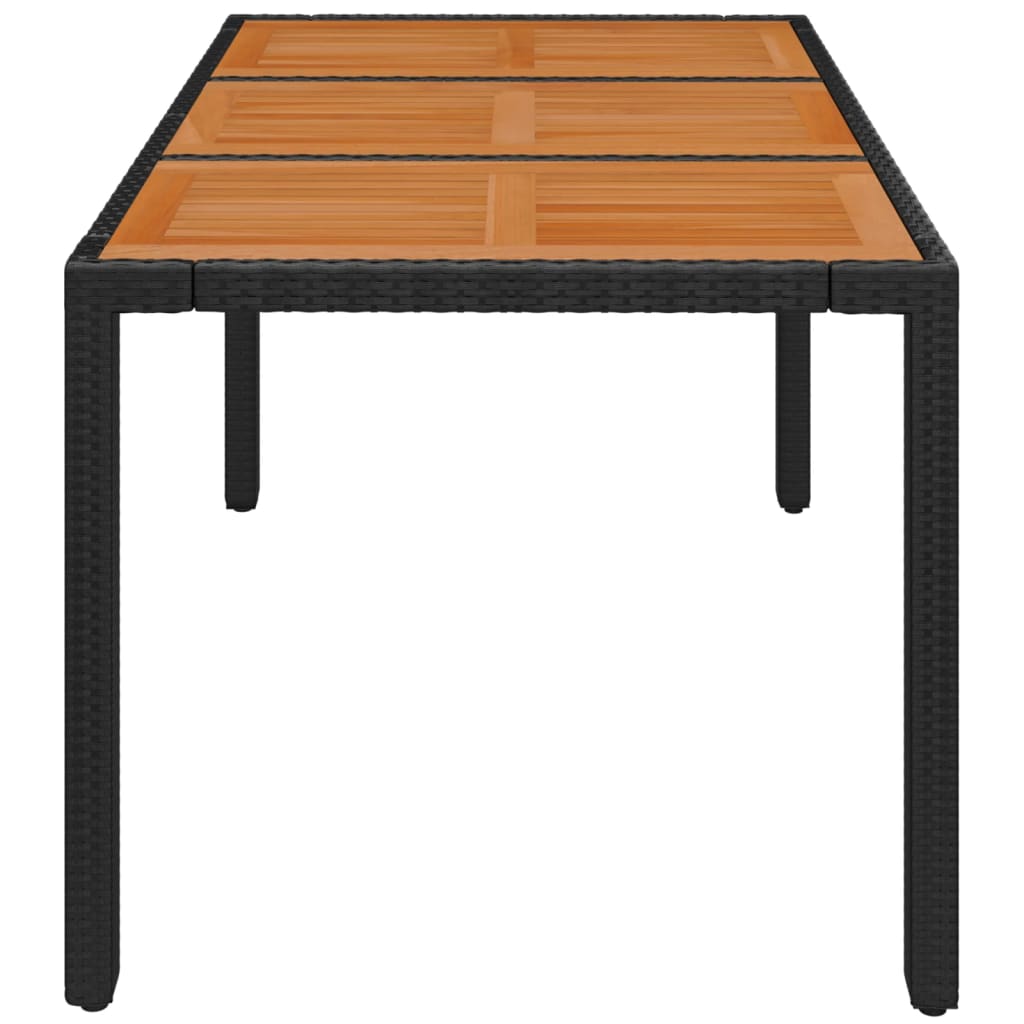 vidaXL Zahradní stůl s dřevěnou deskou černý 150x90x75 cm polyratan