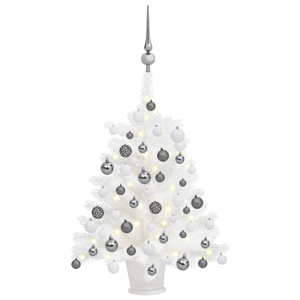 vidaXL Umělý vánoční stromek s LED a sadou koulí bílý 65 cm