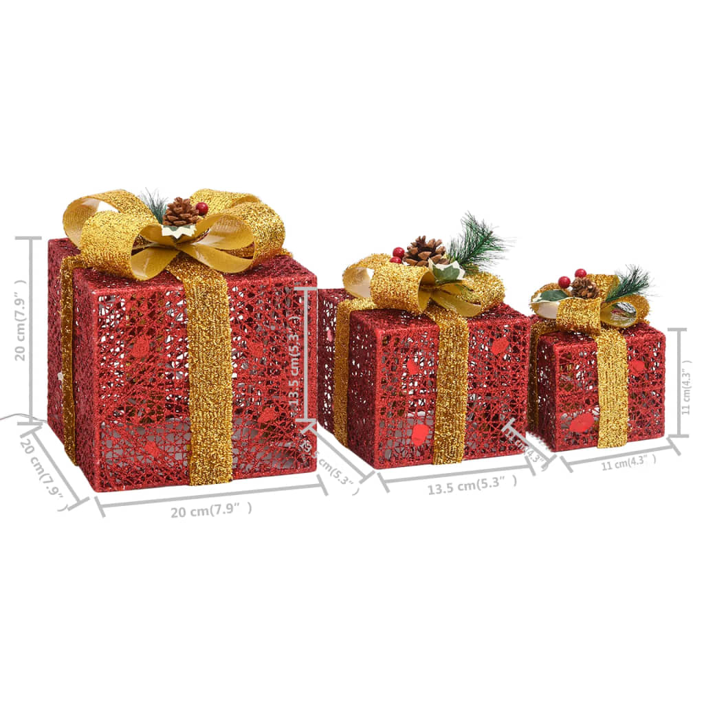 vidaXL Dekorativní vánoční dárky 3 ks červené dovnitř i ven