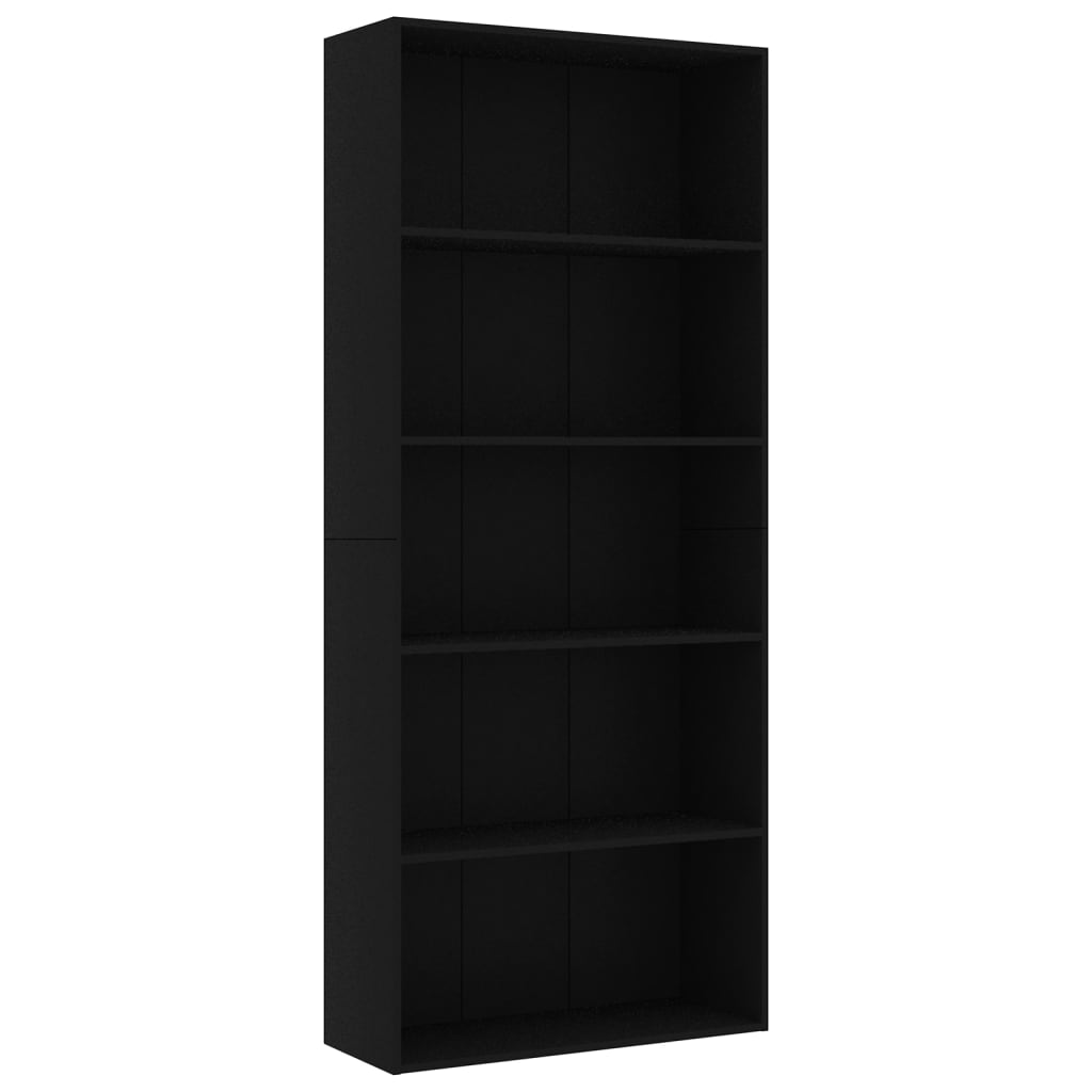 vidaXL 5patrová knihovna černá 80 x 30 x 189 cm dřevotříska