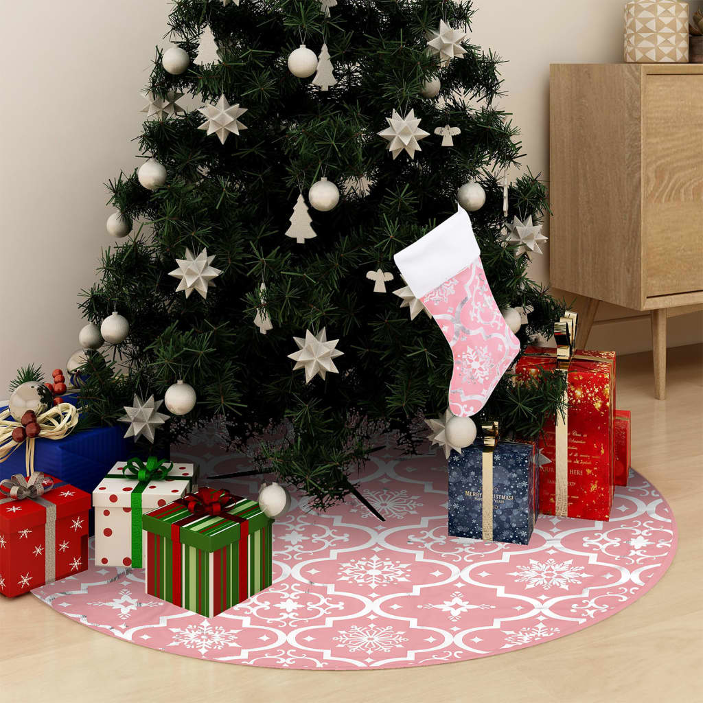vidaXL Luxusní podložka pod vánoční stromek s punčochou růžová 150 cm