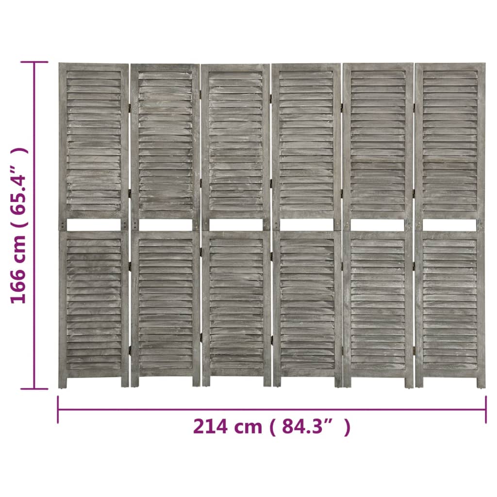 vidaXL 6dílný paraván šedý 214 x 166 cm masivní dřevo