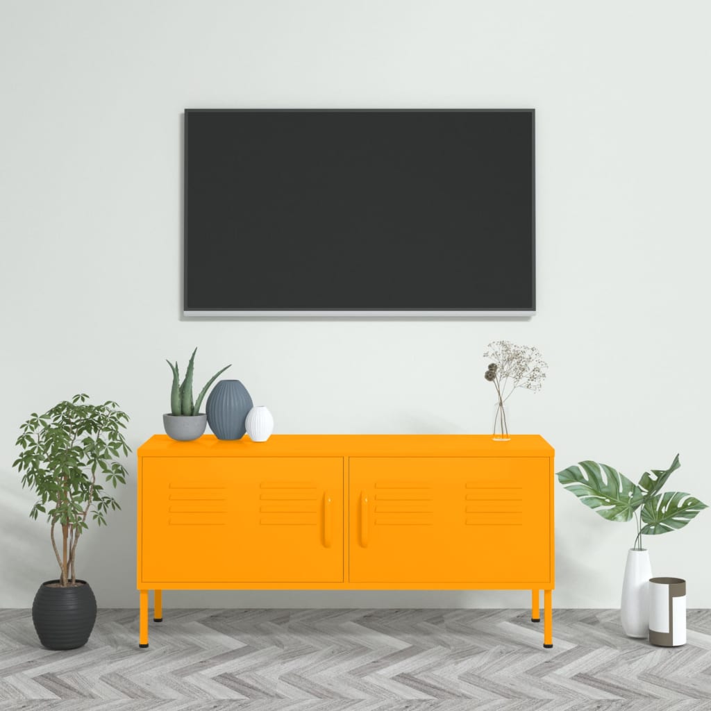 vidaXL TV skříňka hořčicově žlutá 105 x 35 x 50 cm ocel