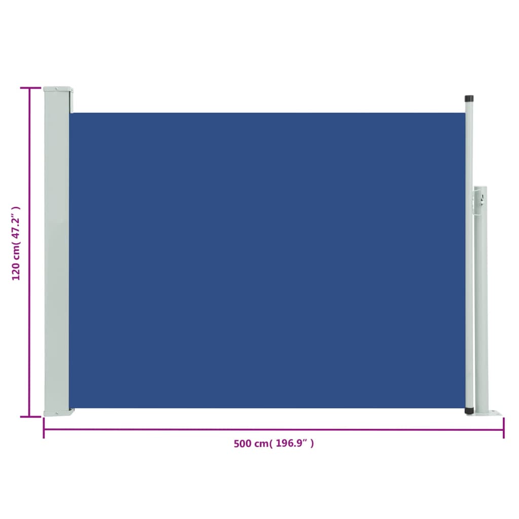 vidaXL Zatahovací boční markýza 117 x 500 cm modrá