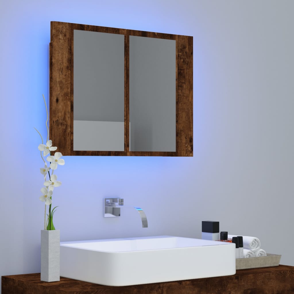 vidaXL Zrcadlová skříňka s LED kouřový dub 60x12x45cm kompozitní dřevo