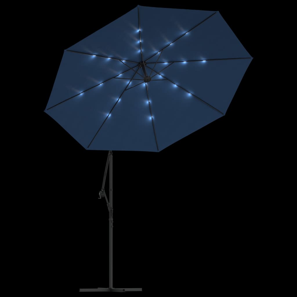 vidaXL Konzolový slunečník s LED světly ocelová tyč 300 cm azurový