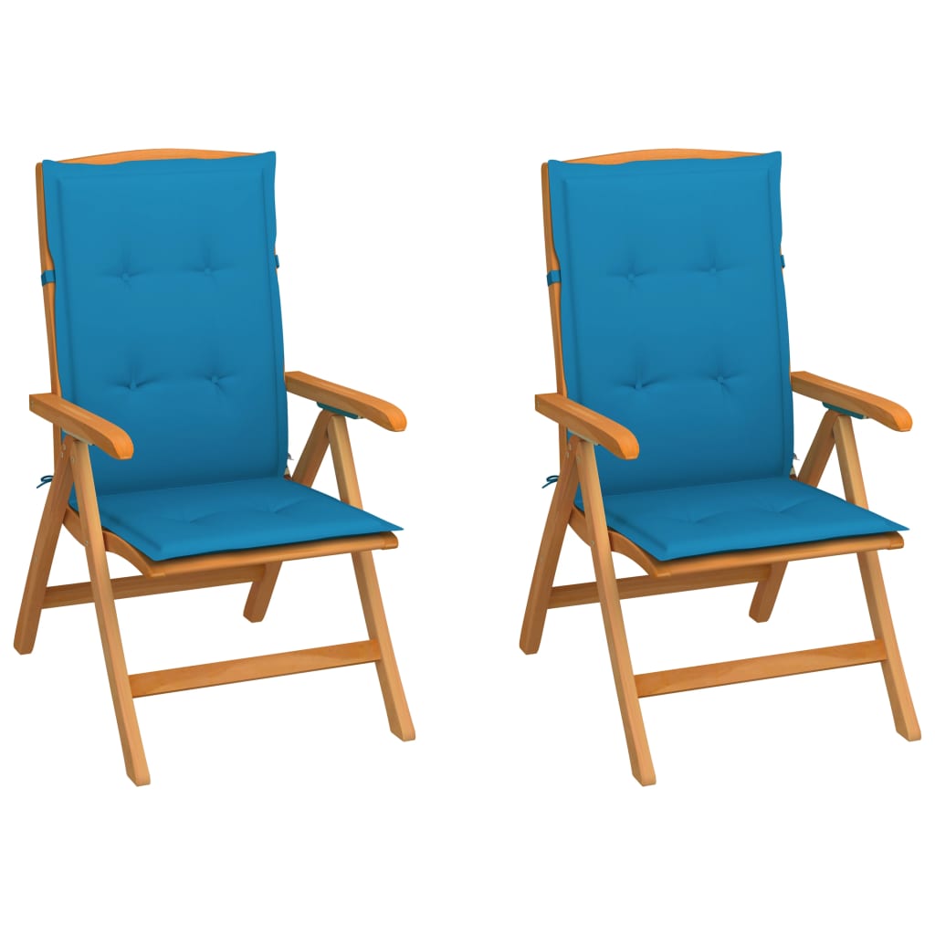 vidaXL Zahradní židle 2 ks s modrými poduškami masivní teak