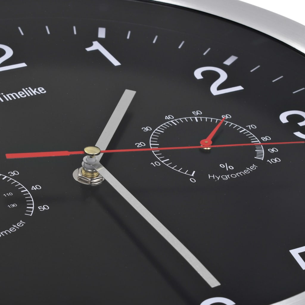 vidaXL Nástěnné hodiny strojek Quartz vlhkoměr a teploměr 30 cm černé