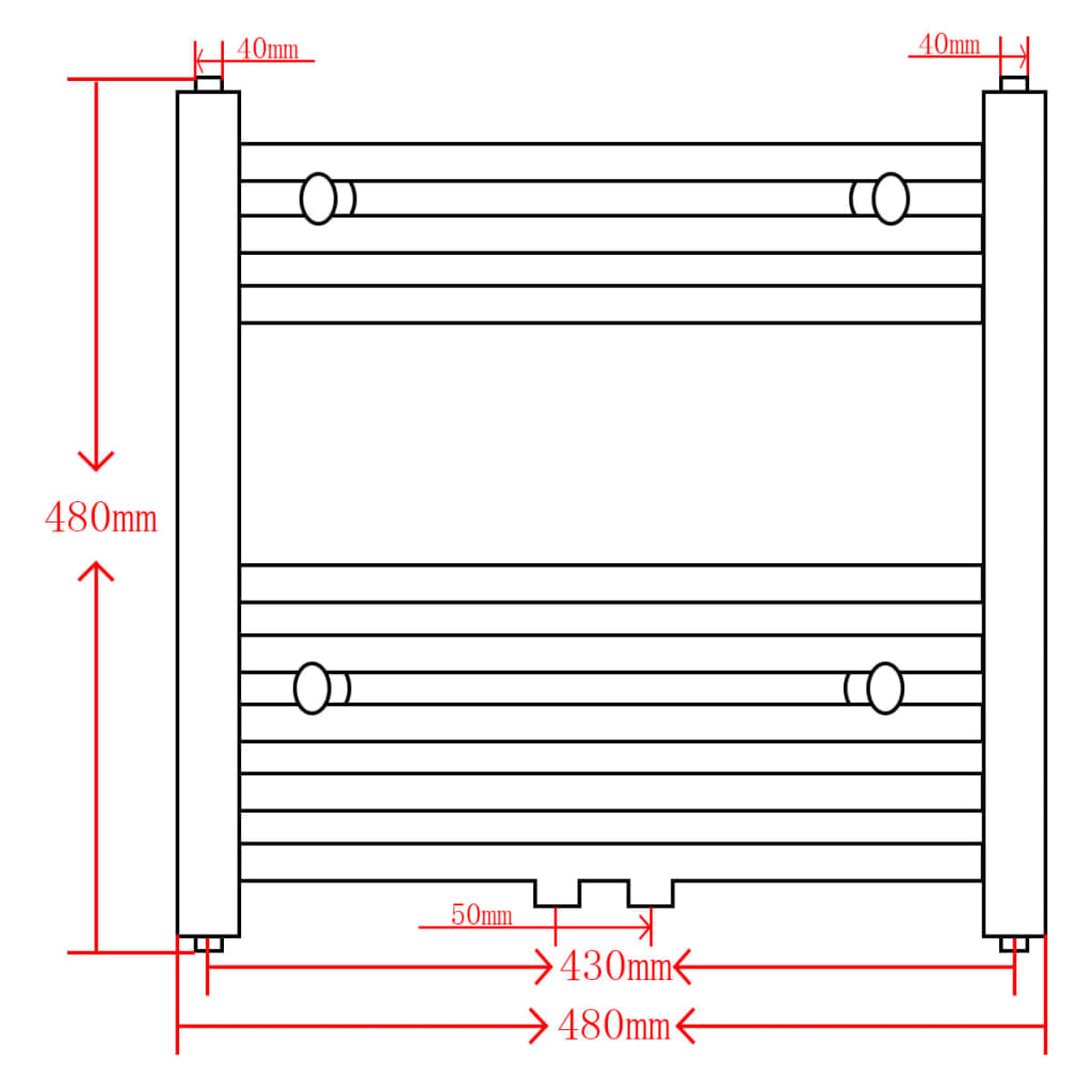 Černý žebříkový radiátor na ručníky rovný ústřední topení 480 x 480 mm