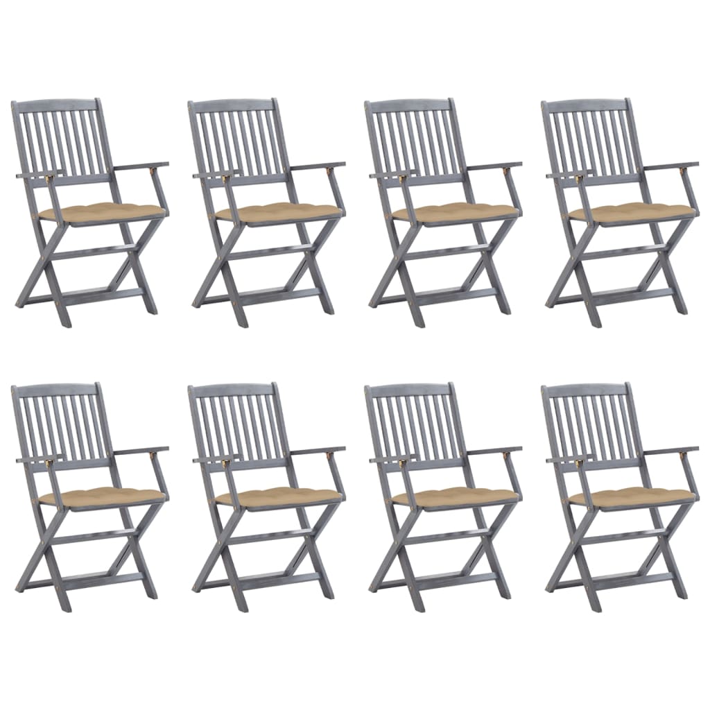 vidaXL Skládací zahradní židle s poduškami 8 ks masivní akácie