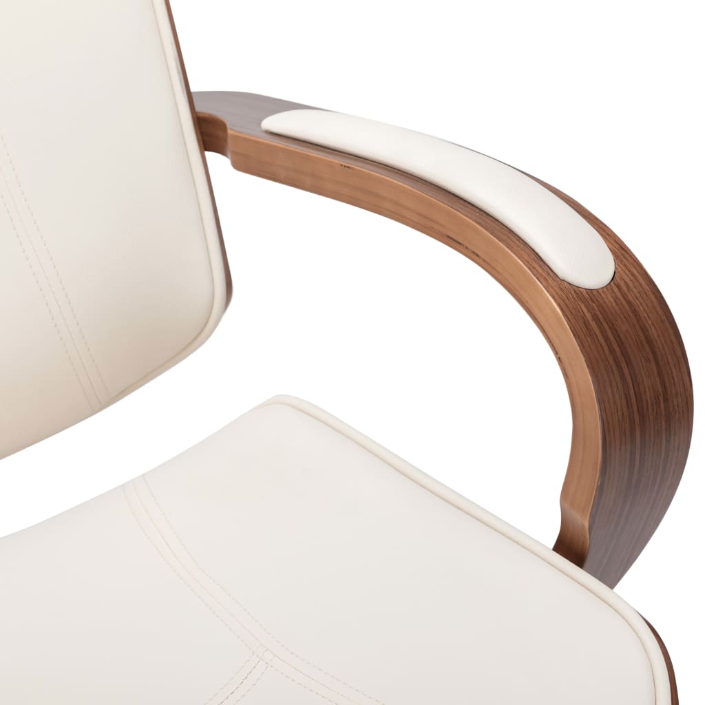 Otočná kancelářská židle opěrka hlavy krémová umělá kůže ohýbané dřevo