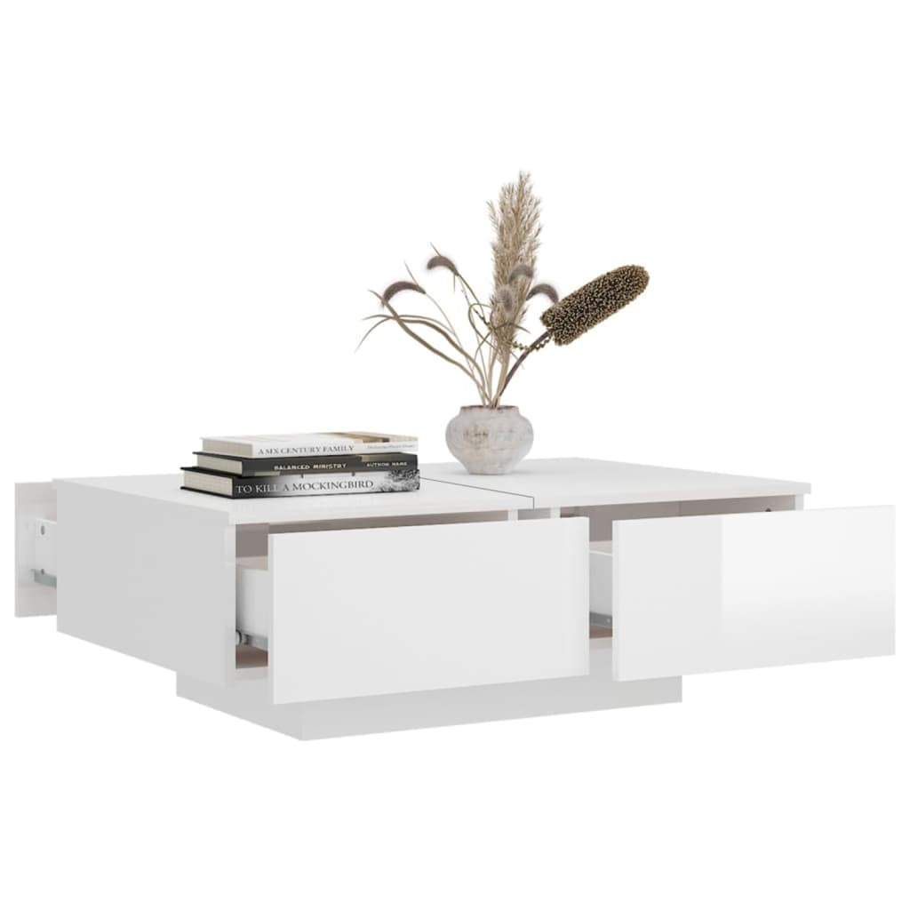 vidaXL Konferenční stolek bílý vysoký lesk 90 x 60 x 31 cm dřevotříska