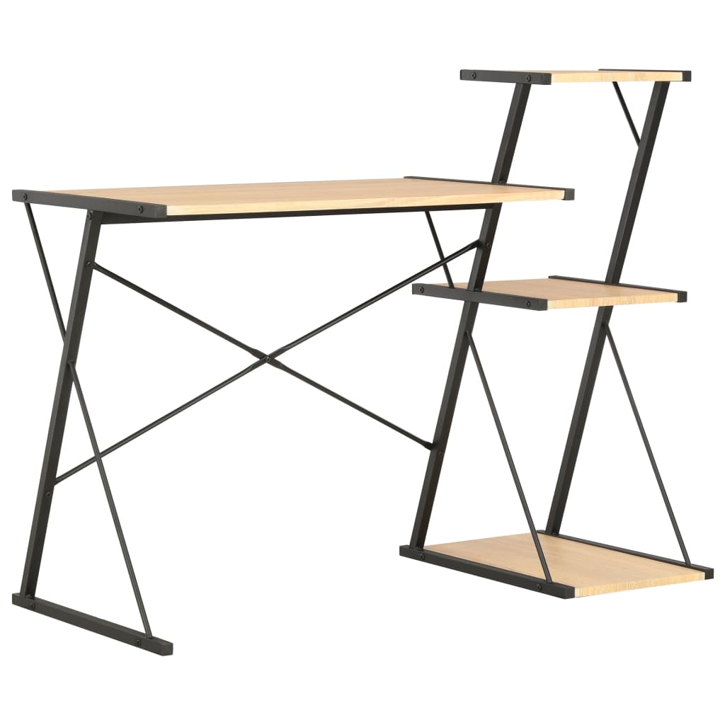 vidaXL Psací stůl s poličkami černý a dubový odstín 116 x 50 x 93 cm