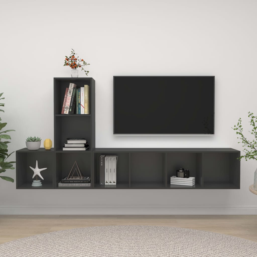 vidaXL 3dílný set nástěnných TV skříněk šedý kompozitní dřevo