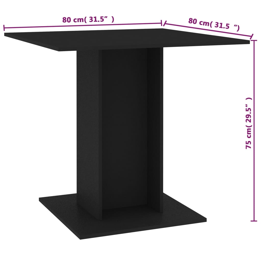 vidaXL Jídelní stůl černý 80 x 80 x 75 cm dřevotříska
