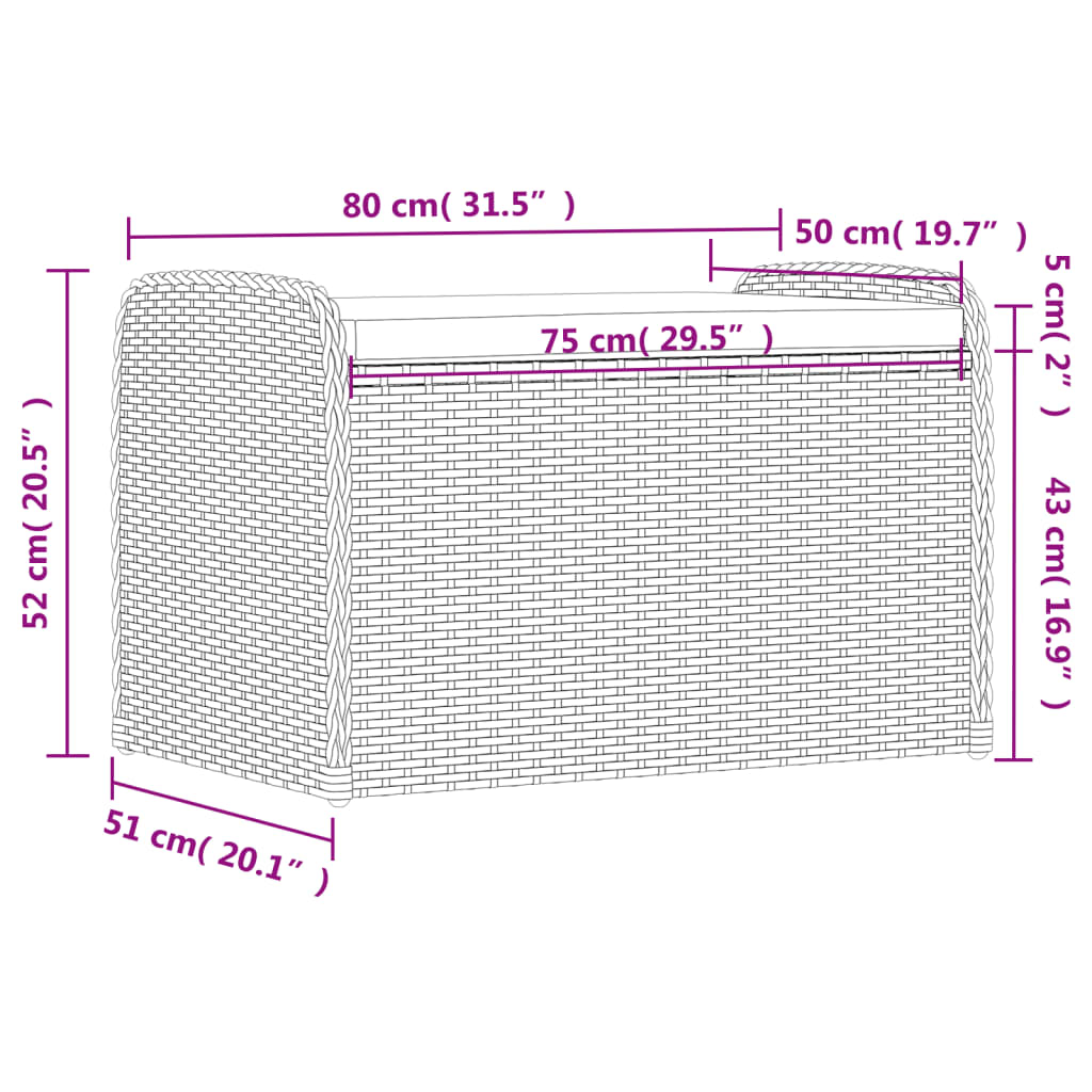 vidaXL Úložná lavice s poduškou šedá 80 x 51 x 52 cm polyratan