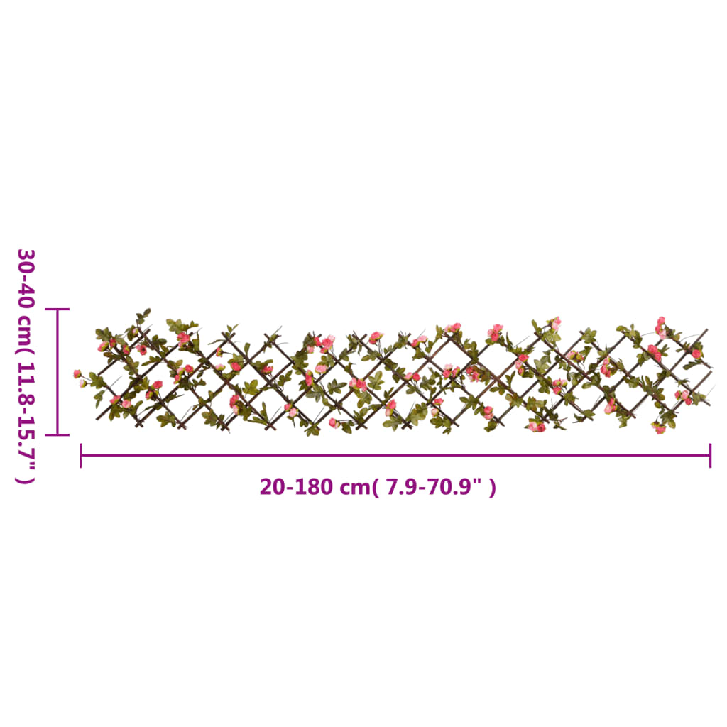 vidaXL Treláž s umělým břečťanem roztahovací tmavě růžová 180 x 20 cm