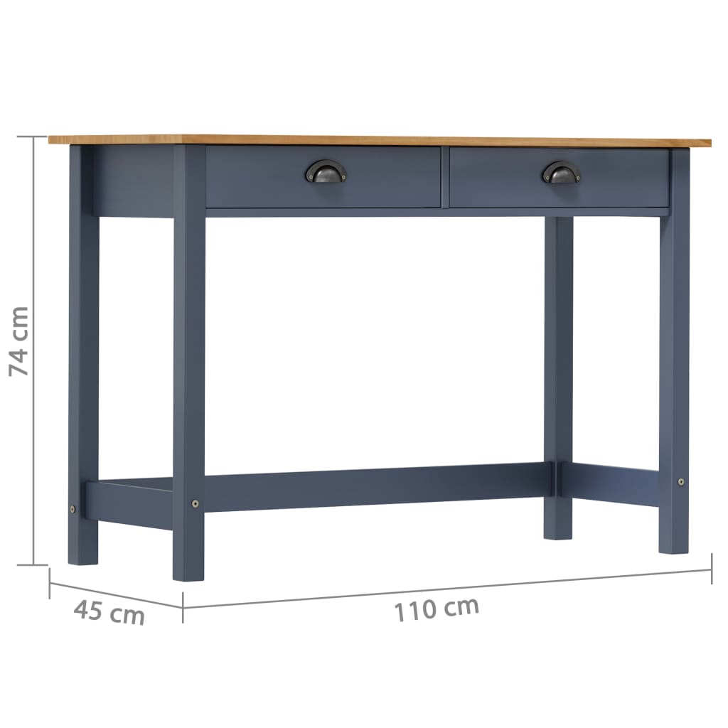 vidaXL Konzolový stolek Hill 2 zásuvky šedý 110x45x74 cm borové dřevo