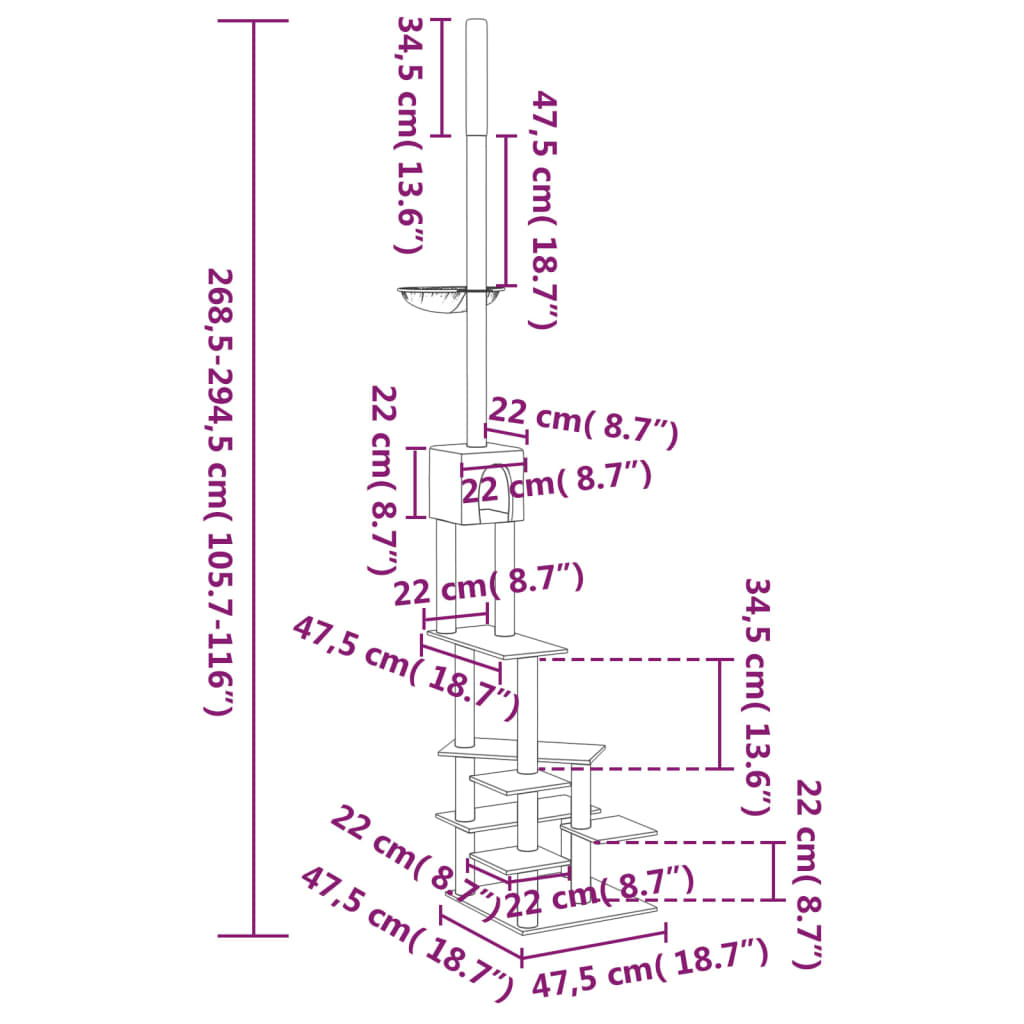 vidaXL Kočičí strom ke stropu tmavě šedý 268,5–294,5 cm