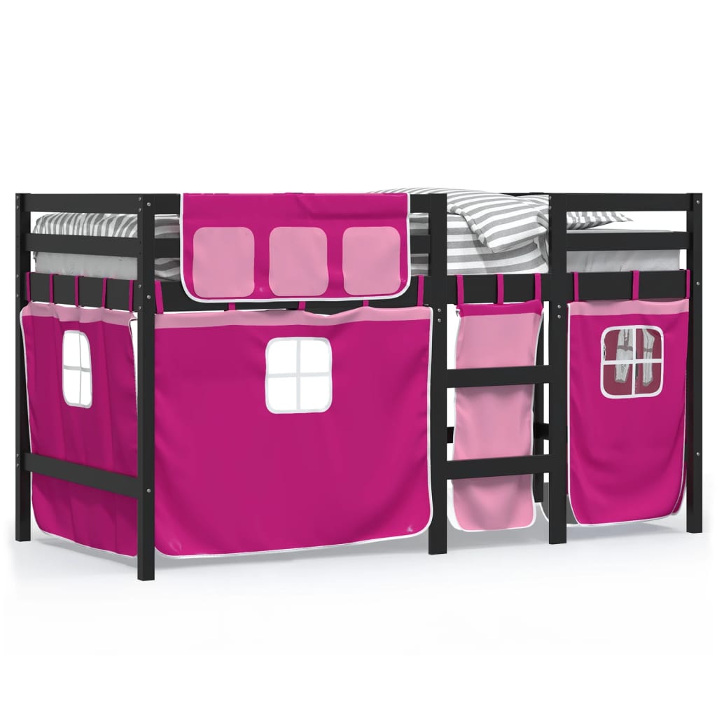 vidaXL Dětská patrová postel se závěsy růžová 90 x 190 cm borovice