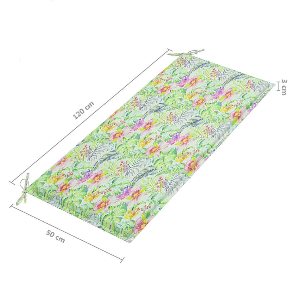 vidaXL Zahradní lavice s poduškou se vzorem listů 120 cm masivní teak