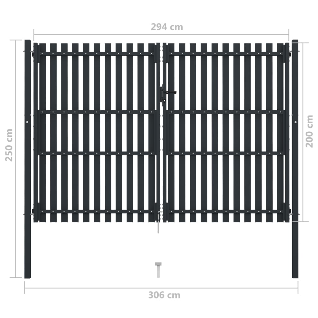 vidaXL Dvoukřídlá plotová branka ocelová 306 x 250 cm antracitová