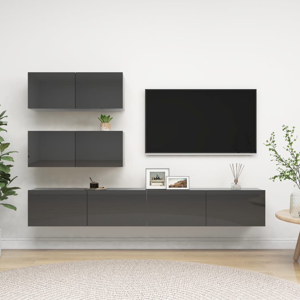 vidaXL 4dílný set TV skříněk šedý s vysokým leskem dřevotříska