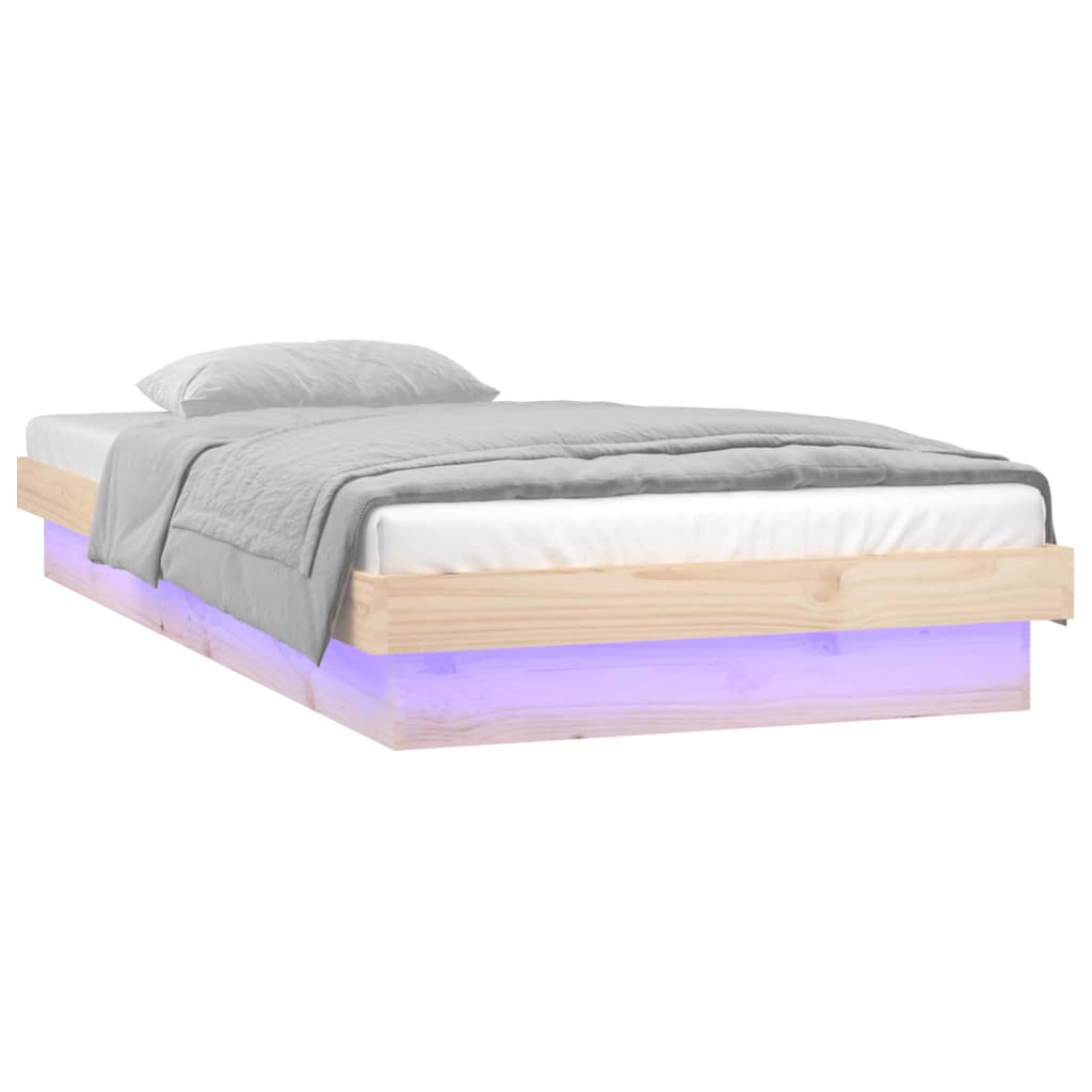 vidaXL Rám postele s LED světlem 90 x 190 cm Single masivní dřevo